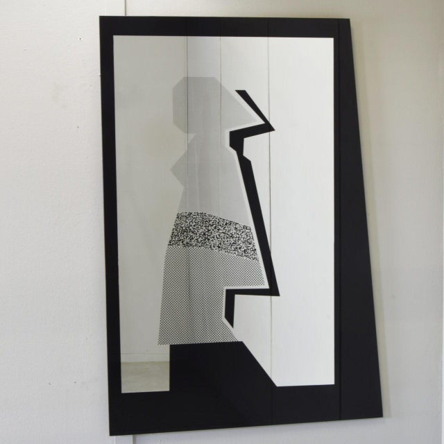 Italian Postmodern Screen-Printed Black Glass Mirror, 1980s For Sale - Image 10 of 10