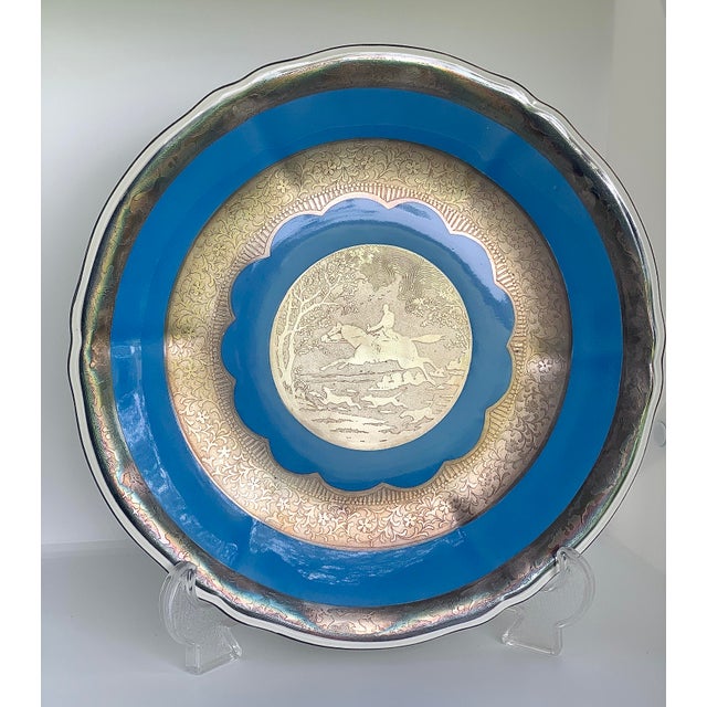 Rare ‘Fox-Hunting Scene' Embossed in a Silver Overlay on an Antique 1920s Bavarian Mitterteich Footed Porcelain Plate For Sale - Image 13 of 13