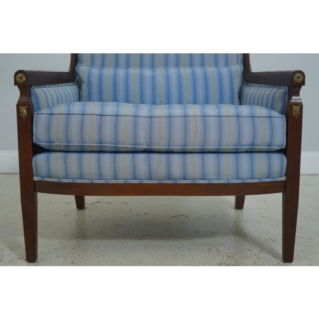 Textile Baker French Empire Style Blue Upholstered Bergère Chair For Sale - Image 7 of 18