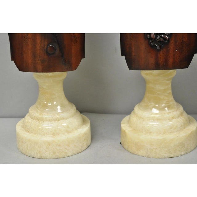 Late 20th Century Classical Maitland Smith Style Carved Mahogany Wood Bust on Alabaster - A Pair For Sale - Image 10 of 15