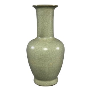 Antique Chinese Celadon Crackle‑Glaze Long‑Neck Porcelain Vase For Sale