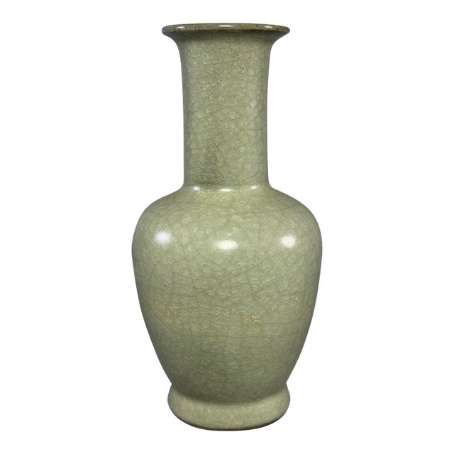 Antique Chinese Celadon Crackle‑Glaze Long‑Neck Porcelain Vase For Sale