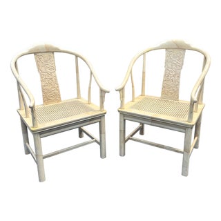 Vintage Henredon Asian Style Faux Goatskin Laquer Side of Accent Chairs a Pair For Sale