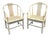 Vintage Henredon Asian Style Faux Goatskin Laquer Side of Accent Chairs a Pair For Sale
