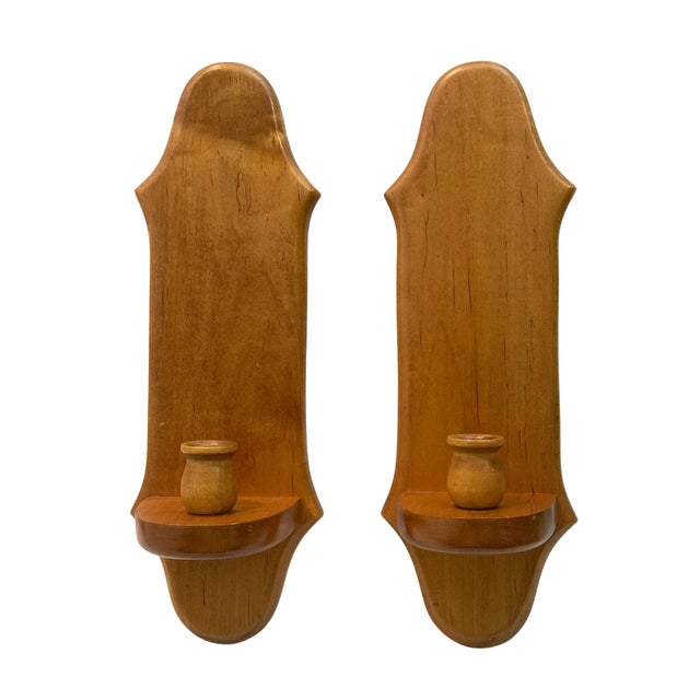 Wood Wall Sconce Pair Maple Candle Holders 14" X 4" For Sale - Image 4 of 5