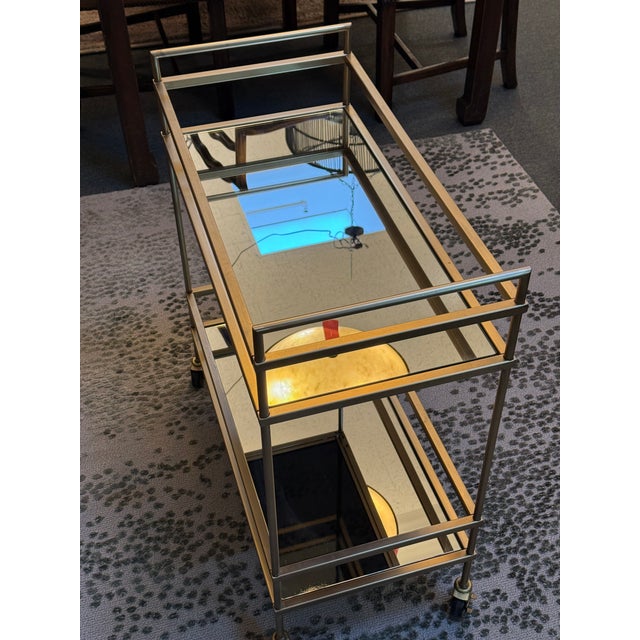 Metal Brass Bar Cart With Mirrored Shelves For Sale - Image 7 of 12