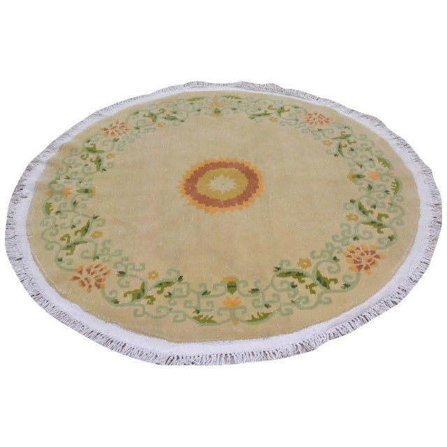 Vintage Chinese Art Deco Hand Knotted Wool Rug, 05' For Sale - Image 4 of 4