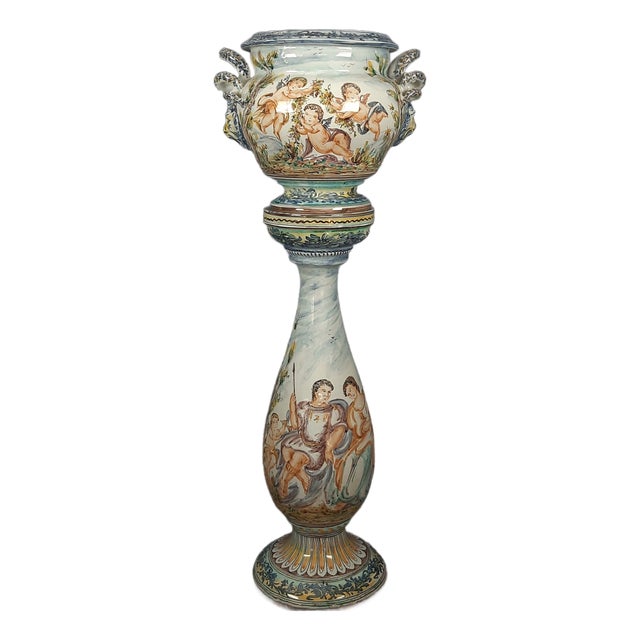 Large Column with Albissola Majolica Vase from Emmebi, 1960, Set of 2 For Sale