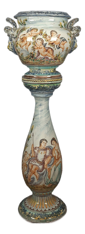 Large Column with Albissola Majolica Vase from Emmebi, 1960, Set of 2