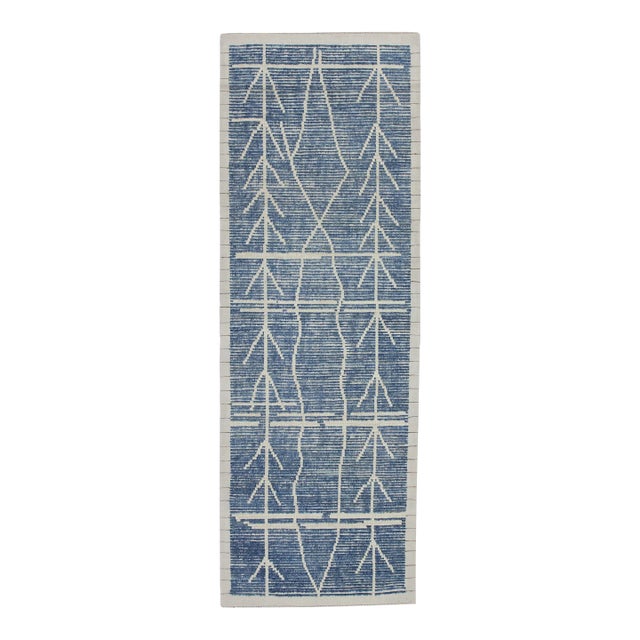 Blue 21st Century Modern Moroccan Style Wool Runner 3' X 8'4" For Sale
