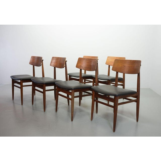 Danish Teak Dining Chairs with Black Leatherette Seats, Denmark, 1960s, Set of 6 For Sale - Image 4 of 18