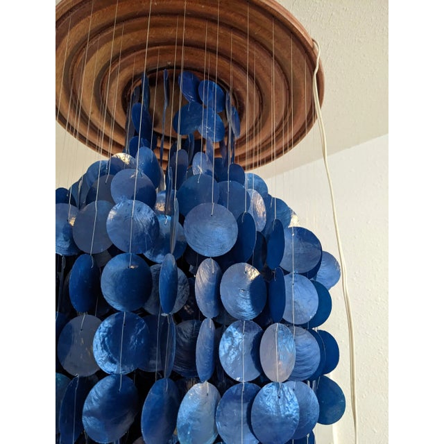 Verner Panton Mid-Century Modern Verner Panton Style Blue Capiz Shell Chandelier For Sale - Image 4 of 6