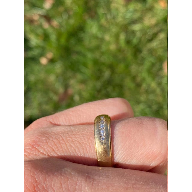 Metal The Runestad: Men's Vintage Engraved Yellow Gold and Diamond Wedding Band For Sale - Image 7 of 7
