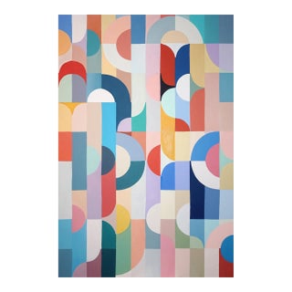 2026, Vivid Art Deco Slides, Colorful Bauhaus Grid Patterns, Original Painting on Canvas by Natalia Roman For Sale