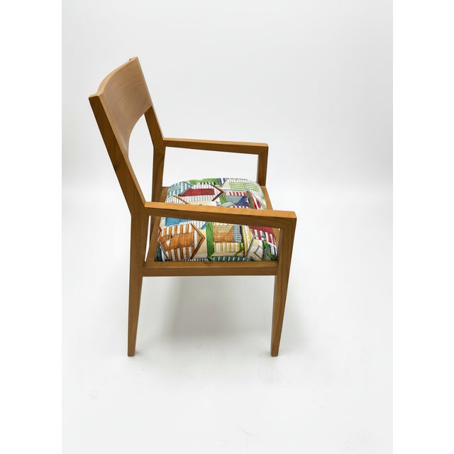 Wood Mid Century Modern Teak Arm Chairs, Upholstered Seat, Tapered Legs, Minimalist Design For Sale - Image 7 of 9