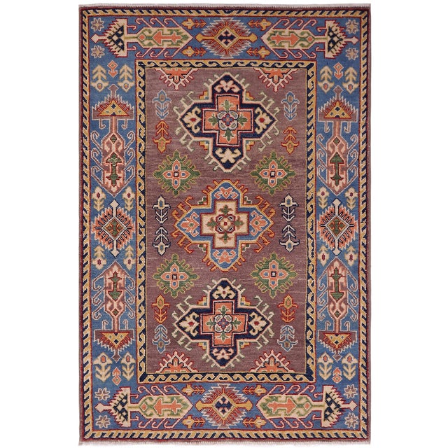Rustic Kazak Gray/Light Blue Wool Rug - 3'3''x5'1'' For Sale - Image 10 of 10