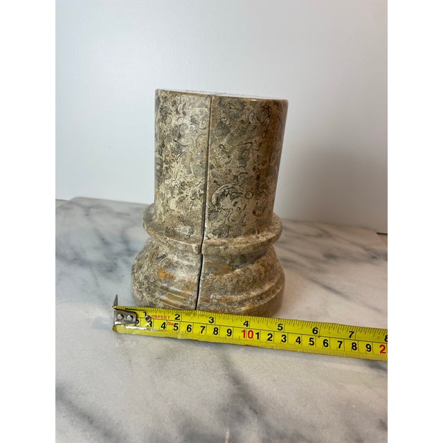 1980s Postmodern Fossil Stone Column Bookends Sculptural Natural Stone Pair For Sale - Image 11 of 11