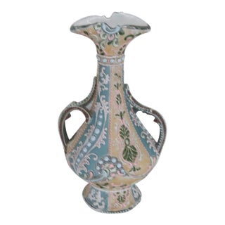 Moriage Nippon Style Hand Painted Double Handled Vase For Sale