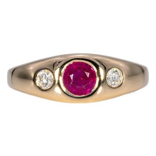 Aaa Burma Ruby Ring With Earth-Mined Diamond Accents in Solid 14k Gold, 5mm, Size 6.75 For Sale