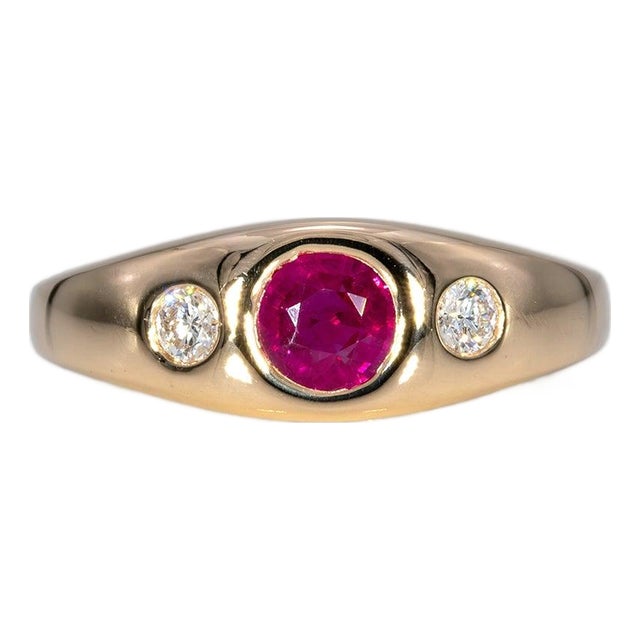Aaa Burma Ruby Ring With Earth-Mined Diamond Accents in Solid 14k Gold, 5mm, Size 6.75 For Sale
