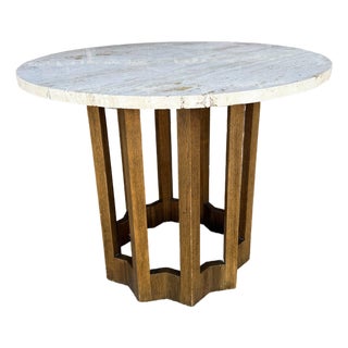 Harvey Probber Travertine and Walnut Circular Side Table For Sale
