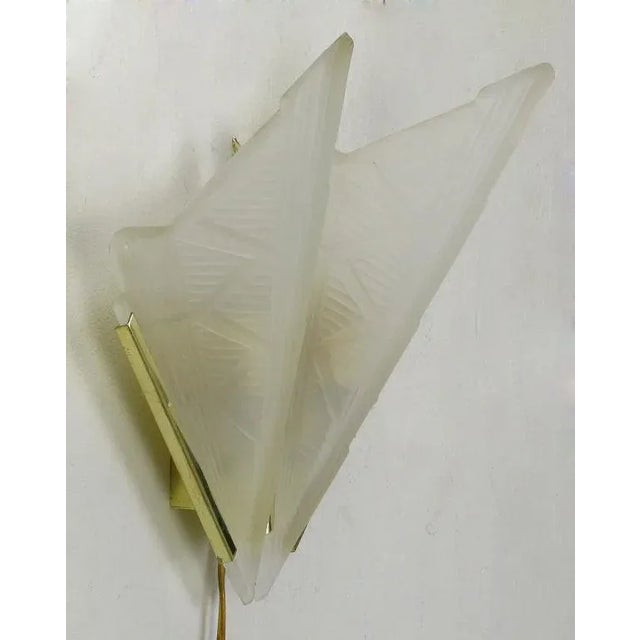 Art Deco Art Deco Style Brass & Frosted Glass Slip Shade Sconces For Sale - Image 3 of 5
