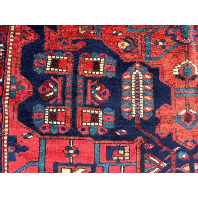 Textile Bold Red Caucasian Rug – Vintage Hand-Knotted Geometric Wool Rug For Sale - Image 7 of 11