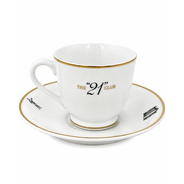 White Vintage the 21 Club Nyc Restaurant Demitasse Cup & Saucer New York City For Sale - Image 8 of 12