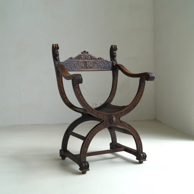 Curule or Dagobert Armchair in Walnut, Italy, 1910s For Sale - Image 17 of 18