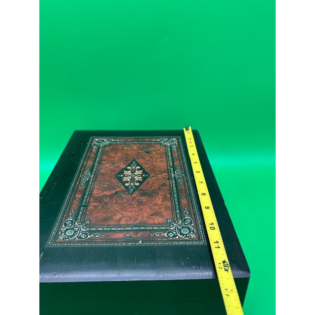 Antique Victorian Writing Slope Lap Desk Portable Box Velvet Interior W/ Key For Sale - Image 9 of 12