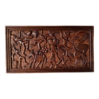 Vintage Folk African / Haitian Hand-Carved Wood Wall Art Panel For Sale