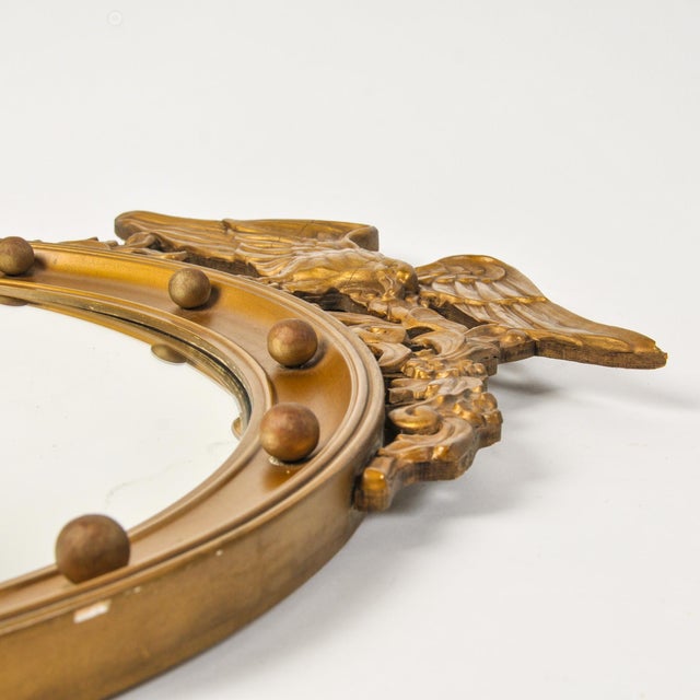 Large Antique Federal Eagle Convex Mirror Giltwood Bullseye Butler Mirror Circa 1920s For Sale - Image 14 of 14
