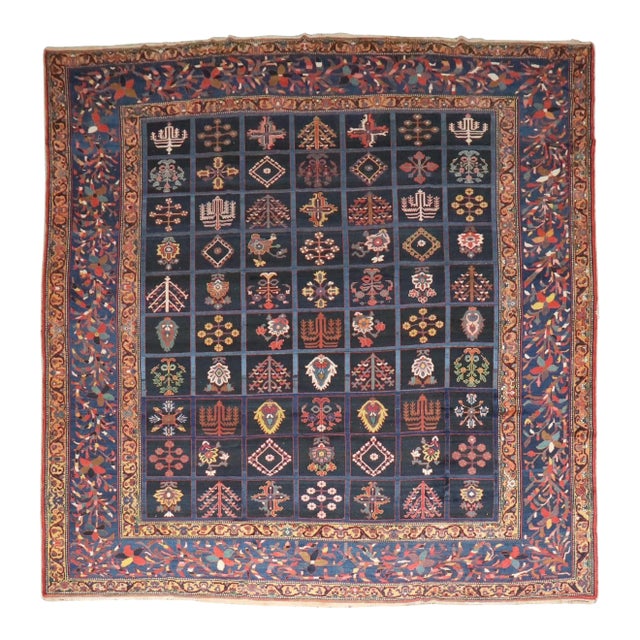 Antique Zabihi Collection Garden Design Square Persian Bakhtiari Rug - 11'8" x 12'5" For Sale
