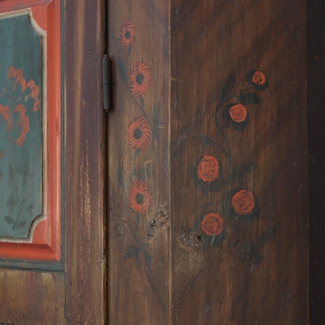 Rustic Farmhouse Painted Folk Art Bridal Cabinet dated 1818 For Sale - Image 11 of 15