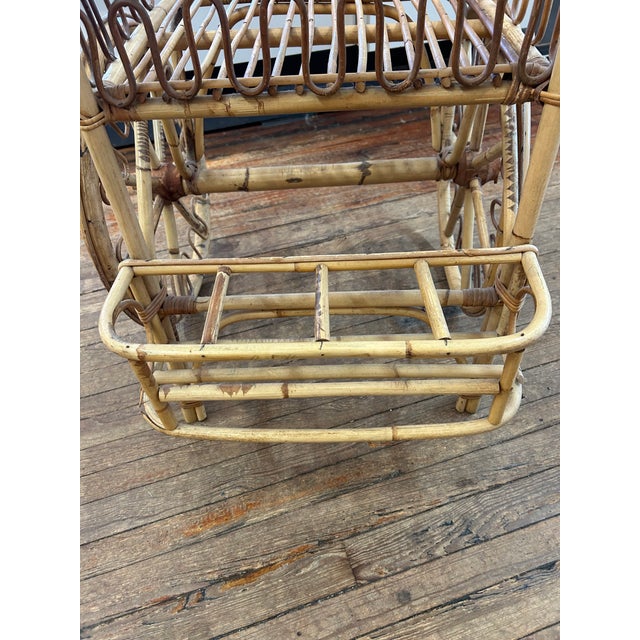 1960s Midcentury Modern Rattan Bamboo & Wicker Bar Cart For Sale - Image 5 of 17