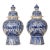 Delft Vases Chinoiserie Blue White Vintage Royal Delft Covered Jars Baluster Vases a Pair For Sale
