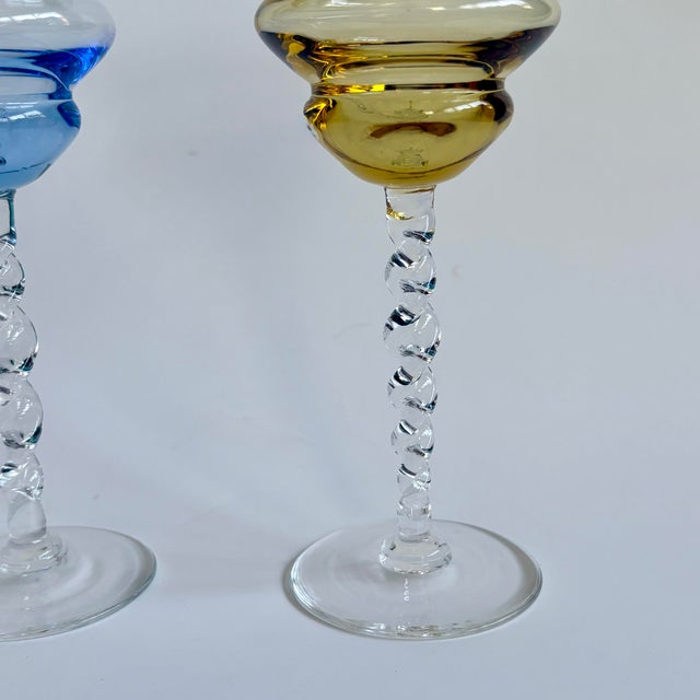 Empoli Vintage Empoli Italian Art Glass Drinking Glasses – Set of 2 (Cobalt Blue & Amber) For Sale - Image 4 of 7