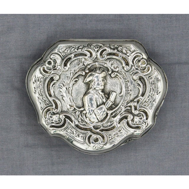 19th century Grand Tour silver box, likely made in Germany. With faux Paris, 1784 hallmarks. Decorated with a 17th century...