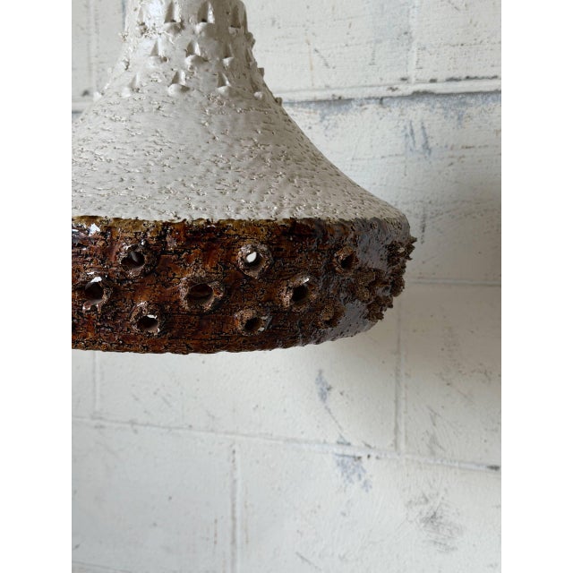 1970s Mid-Century Modern Ceramic Pendant Light Fixture Textured Studio Pottery Ceiling Lamp For Sale - Image 4 of 11