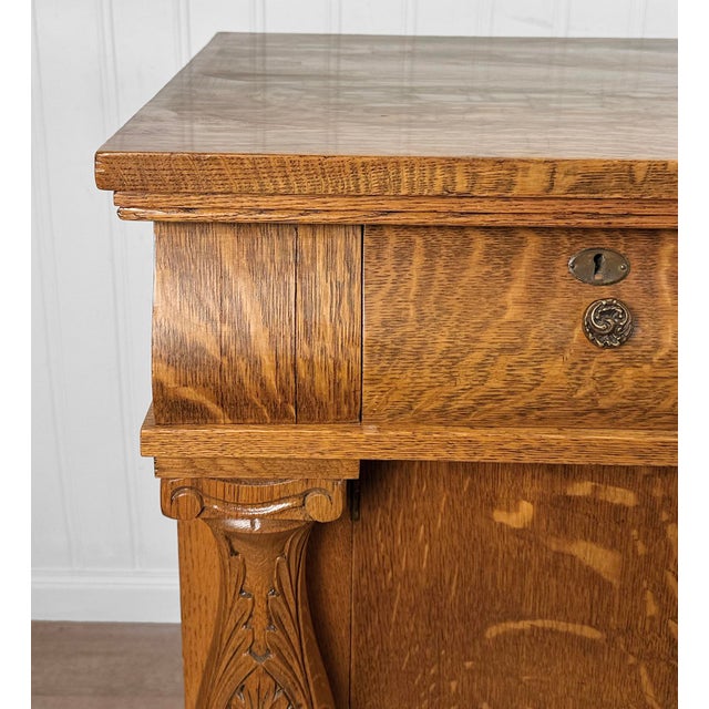 Antique Empire Quarterawn Oak Lions Paw Carved Sideboard Buffet Server For Sale - Image 17 of 18