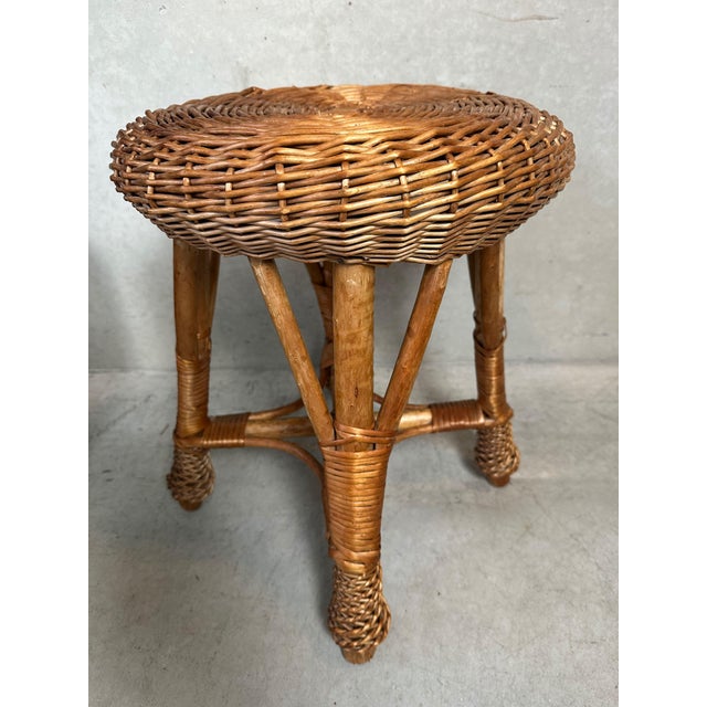 Brown Vintage Wicker and Bamboo Stool, 1980s For Sale - Image 8 of 8