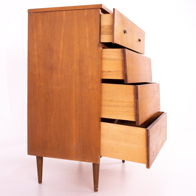 Mid Century Harmony House Louvered Walnut Highboy Dresser Chairish