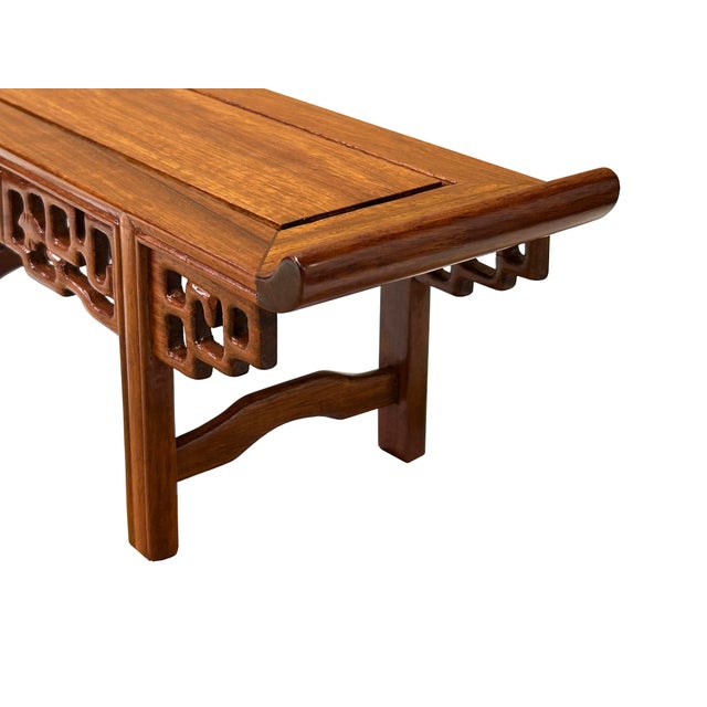 2000 - 2009 11.5" Chinese Light Brown Altar Shape Ru Yi Apron Accent Wood Display Stand For Sale - Image 5 of 9