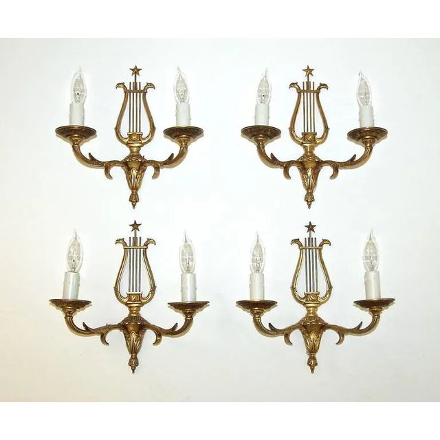 Set of Four French Directoire Style Brass Petitot Wall Sconces For Sale - Image 10 of 11