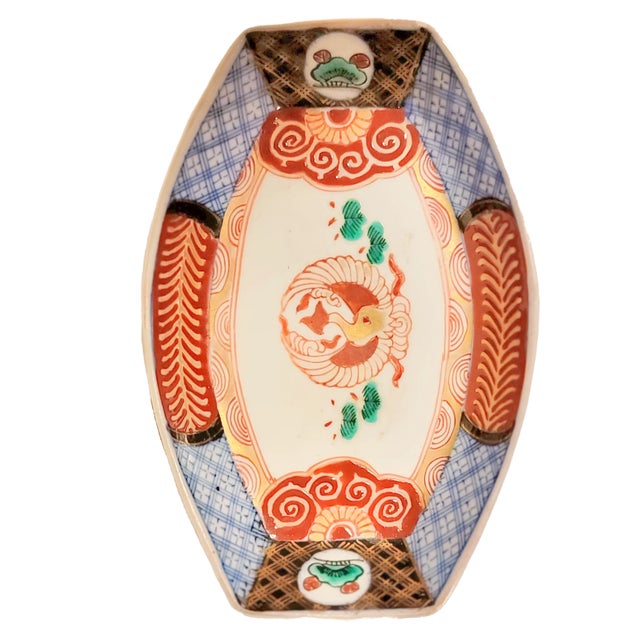 Chinese Boat Shaped Low Bowl in Imari Palette 19th Century Charming accent bowl with Central Phoenix Design and Lotus...