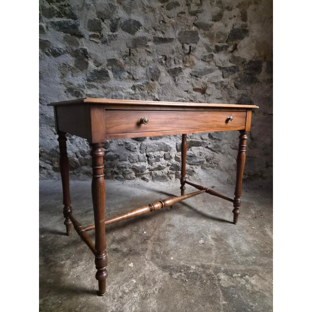 1920s Antique Elm Writing Table with Large Drawer, France, 1920s For Sale - Image 5 of 18