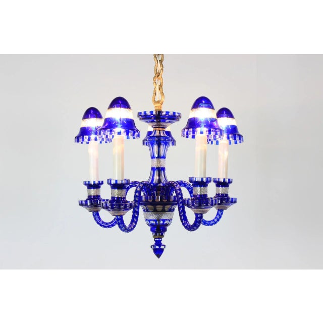 Czechoslovakian Blue Glass Chandelier, 1940s For Sale - Image 4 of 12