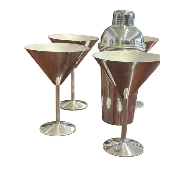 Metal 1990s Christofle K-T (Thomas Keller & Adam D. Tihany) Silverplate Cocktail Shaker and Martini Glass Set - Set of 5 For Sale - Image 7 of 15