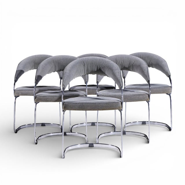 Giotto Stoppino for Kartell Mid Century Italian Chrome Cantilever Dining Chairs - Set of 6 Each chair measures: 20.5 wide...