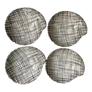 Set of Four (4) Black and White Royal China Bowls in Tweed MCM For Sale